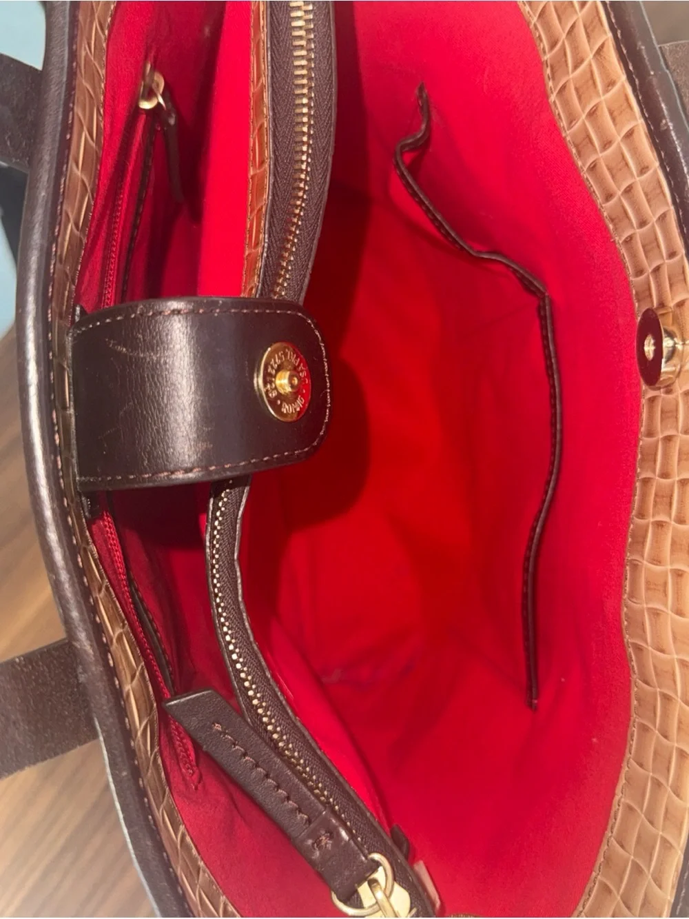 Dooney & Bourke Tan Woven Tote with Dark Brown Trim - Picture 6 of 16